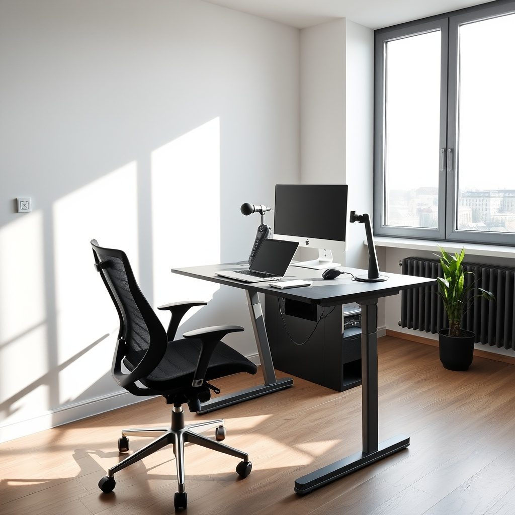 Ergonomic desk furniture in a home office setting