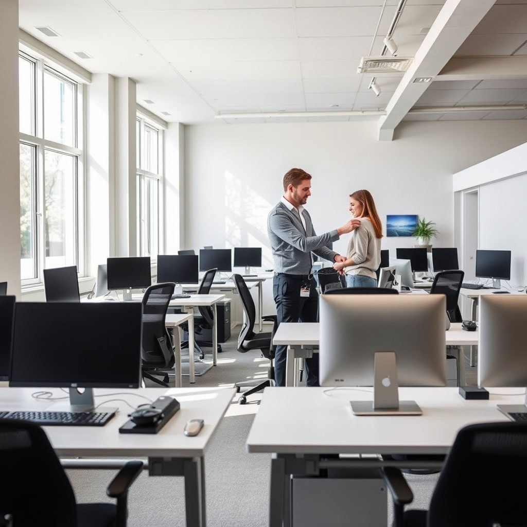 Ergonomic desk solutions in a modern office