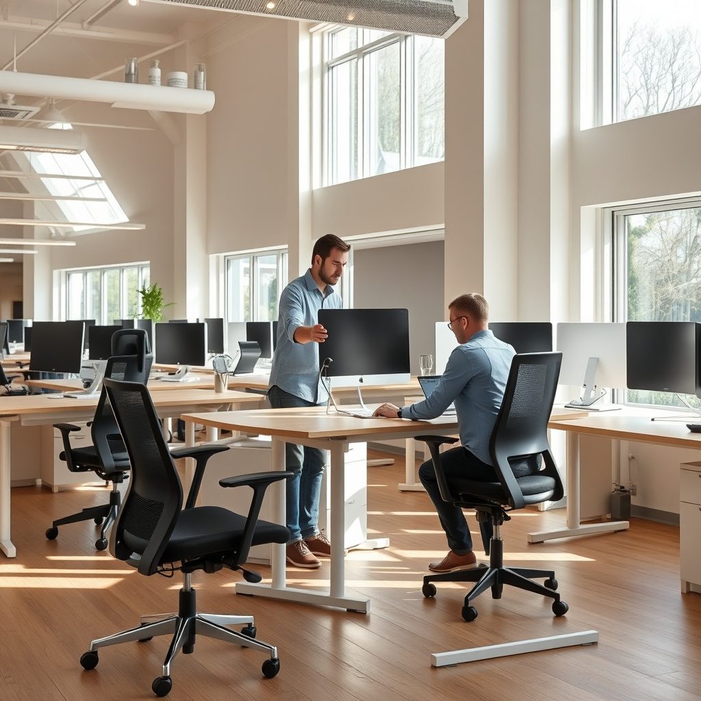 Ergonomic desk setup in a home office